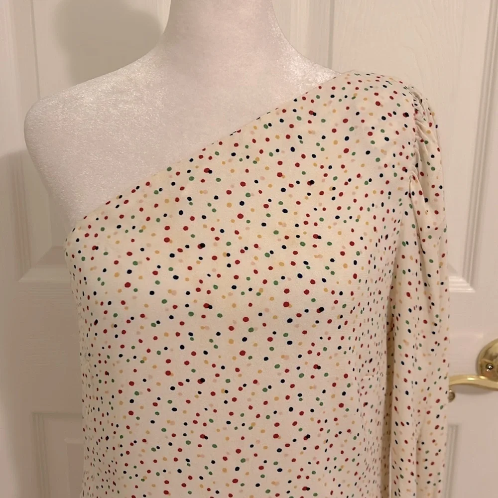 Reformation Francine One Sleeve Shoulder Top Birthday Polka Dot Size Small